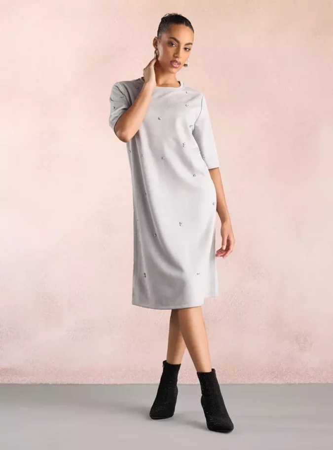 Embellished Suede Shift Dress-1