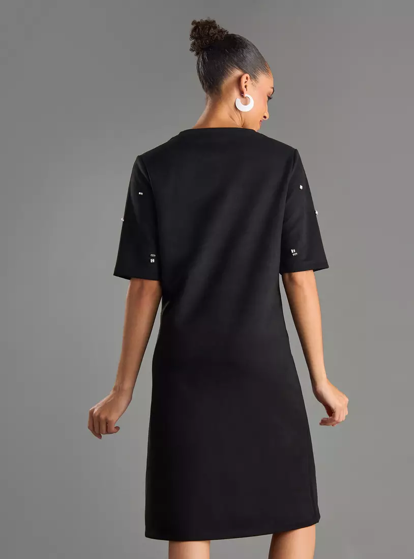 Embellished Suede Shift Dress-2