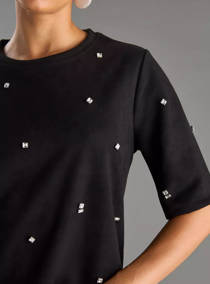 Embellished Suede Shift Dress-3