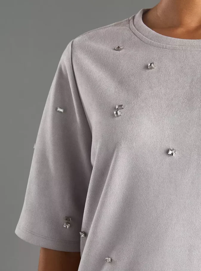 Embellished Suede Shift Dress-3