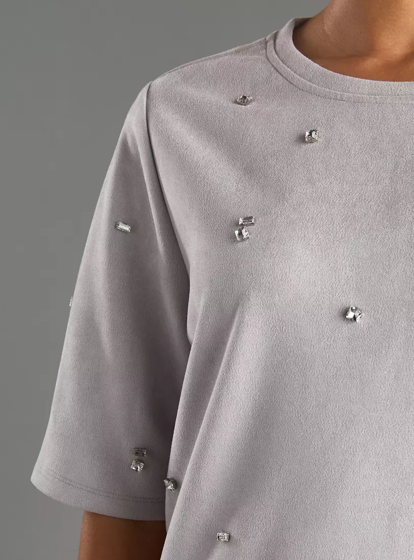 Embellished Suede Shift Dress-3