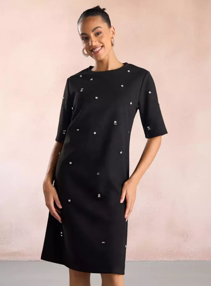 Embellished Suede Shift Dress-4