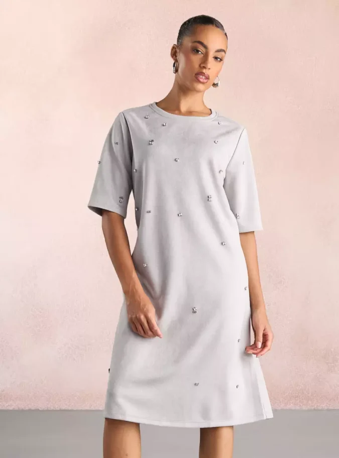 Embellished Suede Shift Dress-4