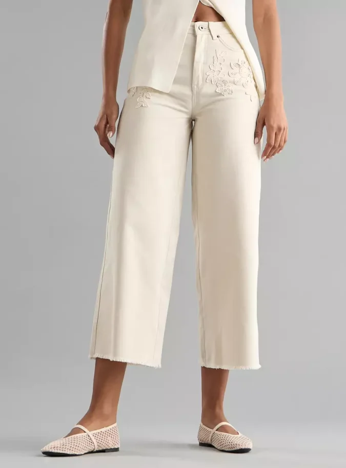 Embroidered High-Rise Ankle Length Pants-1