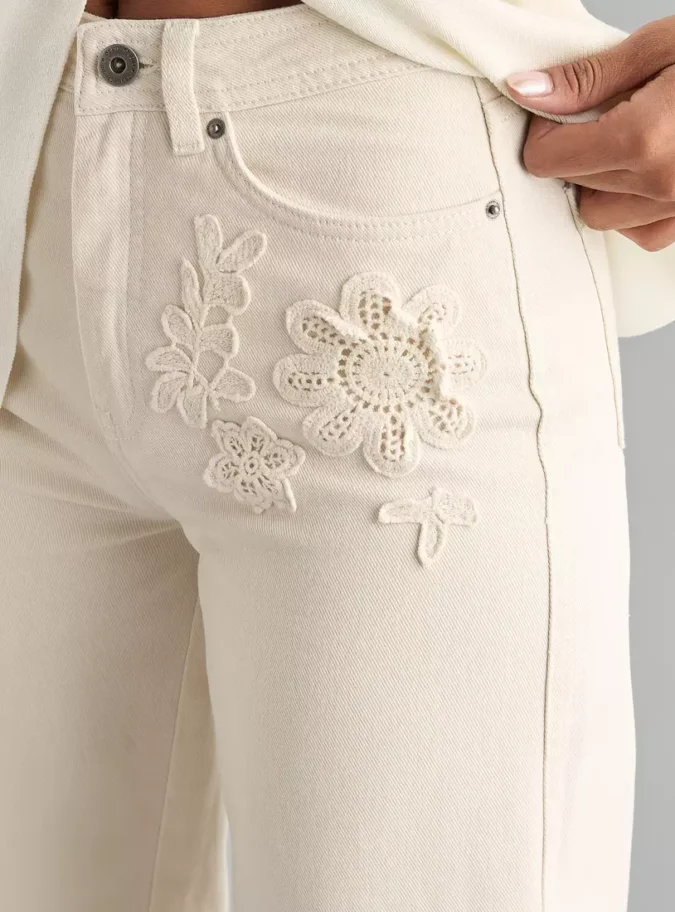 Embroidered High-Rise Ankle Length Pants-3