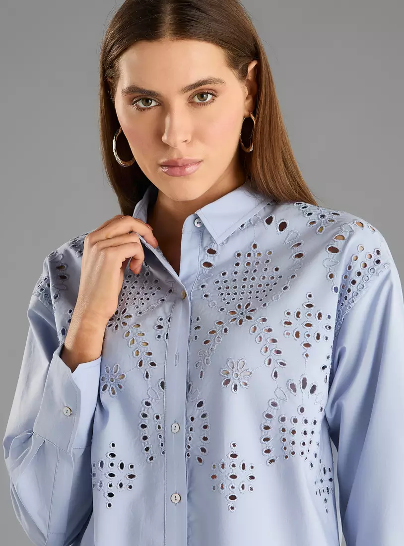 Embroidered Poplin Oversized Shirt-3