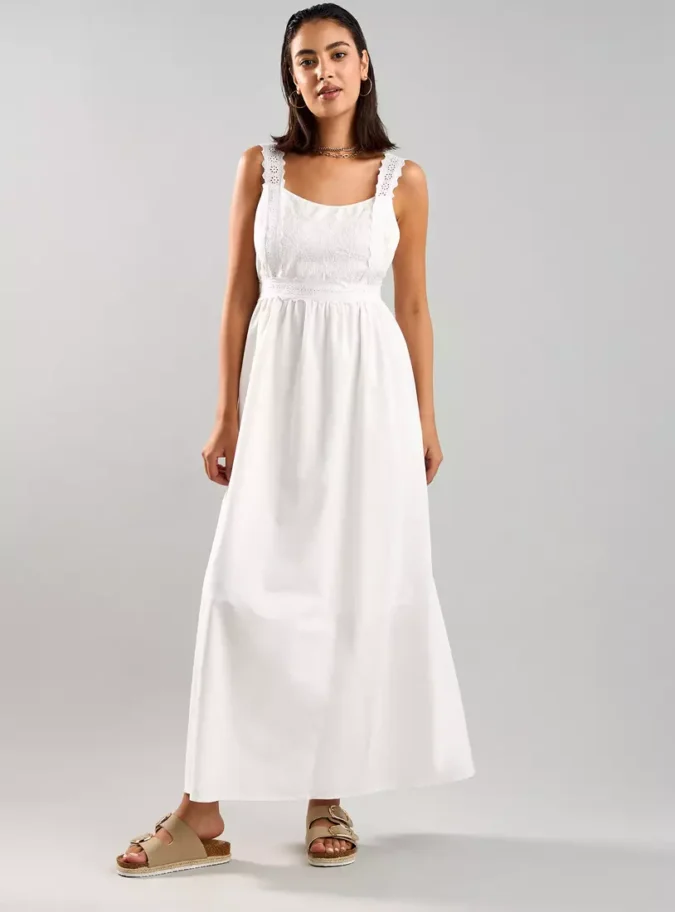 Embroidered Sleeveless Dress with Bow Detail-1