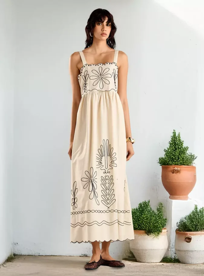 Embroidered Strappy Maxi Dress-1