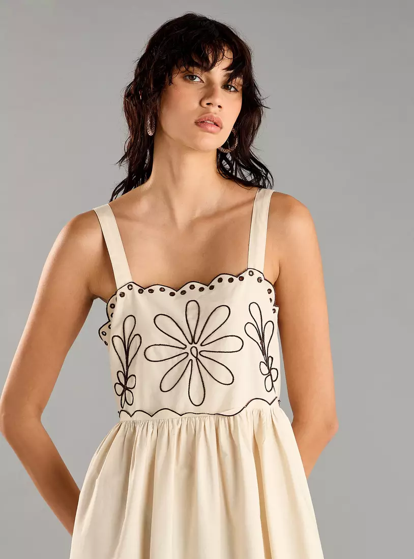 Embroidered Strappy Maxi Dress-3