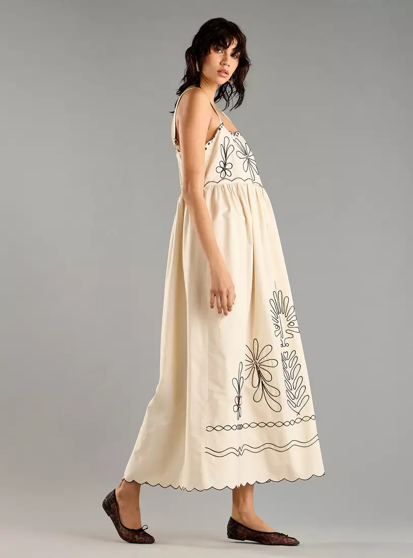 Embroidered Strappy Maxi Dress-4