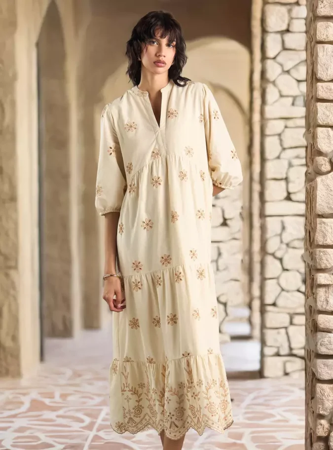Embroidered Tiered Midi Dress-1