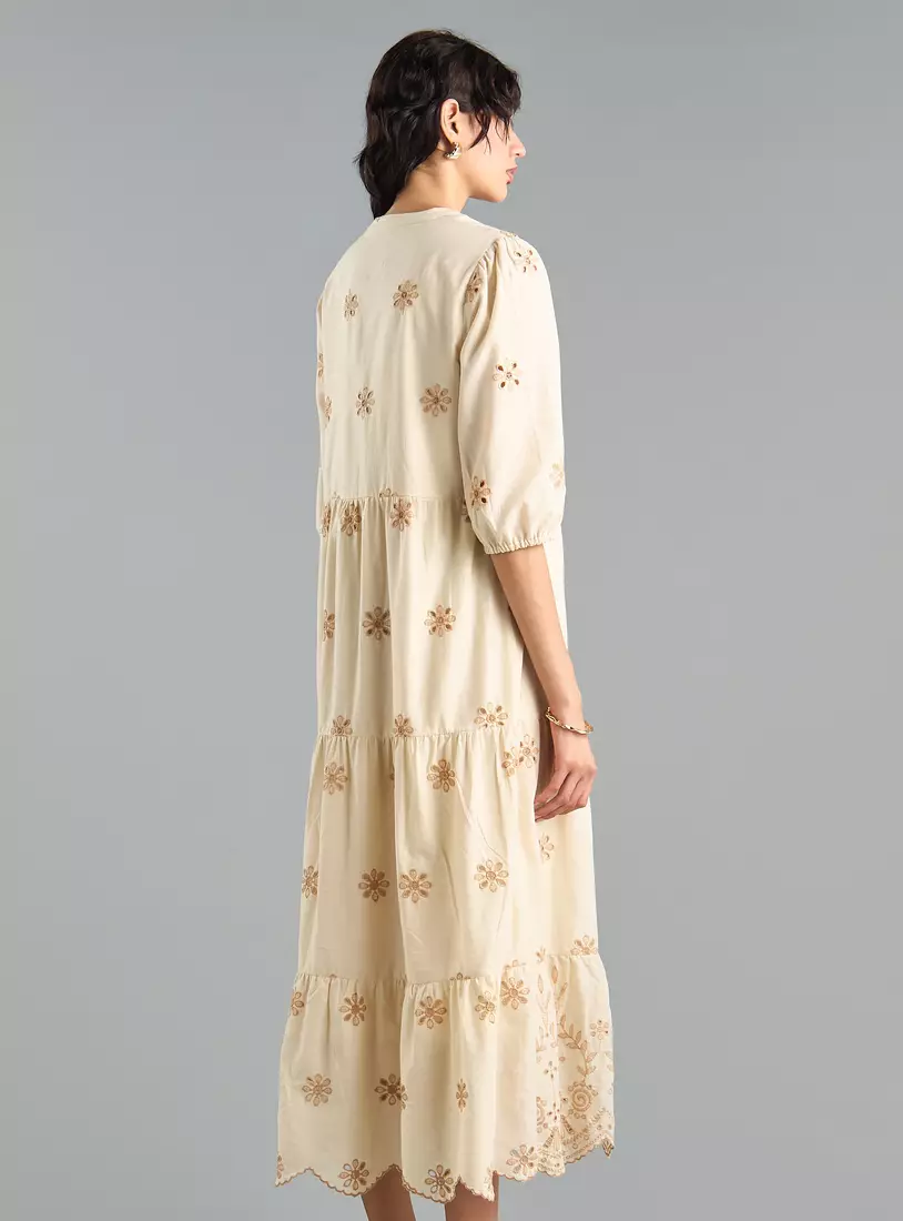 Embroidered Tiered Midi Dress-2