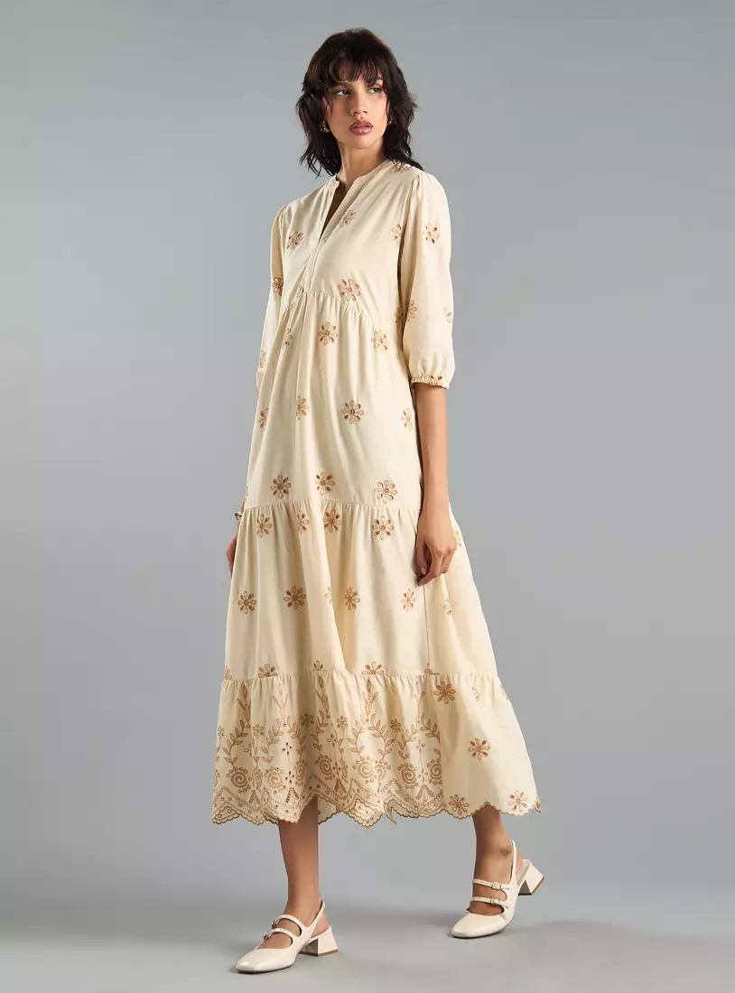 Embroidered Tiered Midi Dress-4