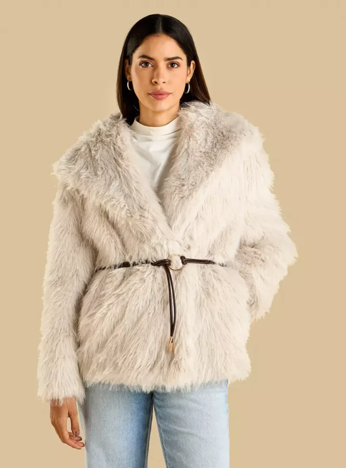 Faux Fur Textured Belted Jacket-1