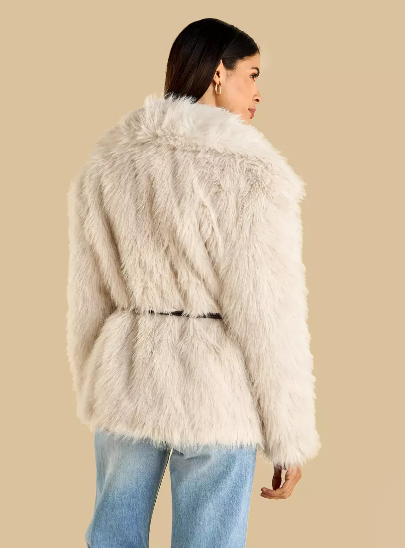 Faux Fur Textured Belted Jacket-2