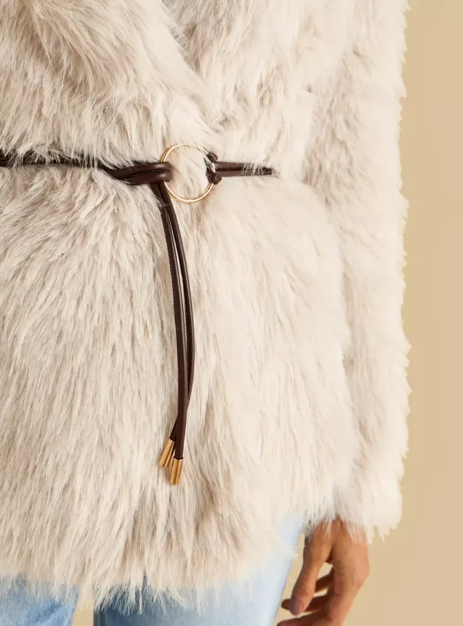 Faux Fur Textured Belted Jacket-3