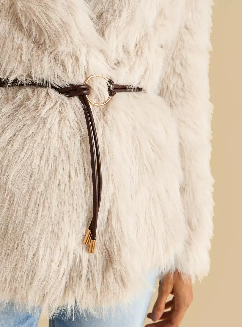 Faux Fur Textured Belted Jacket-3