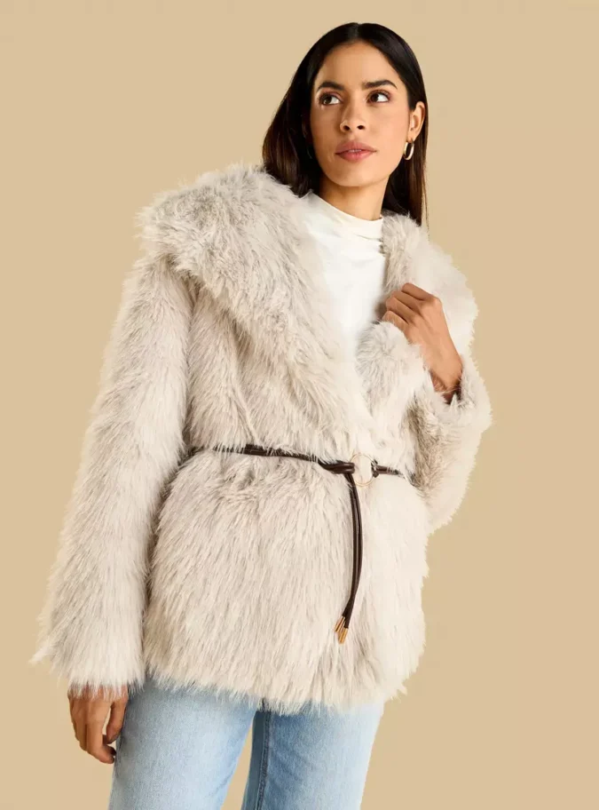 Faux Fur Textured Belted Jacket-4