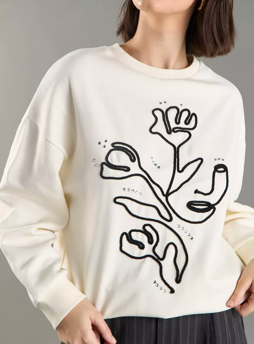Floral Applique Sweatshirt-3