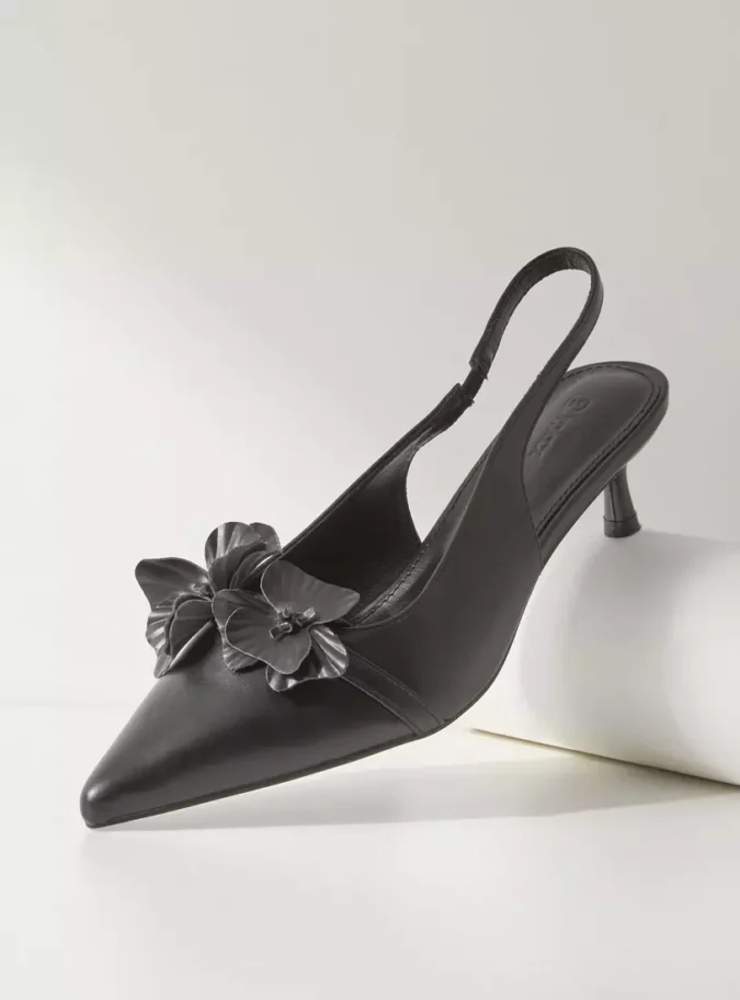 Floral Detail Slingback Kitten Heel Shoes-1