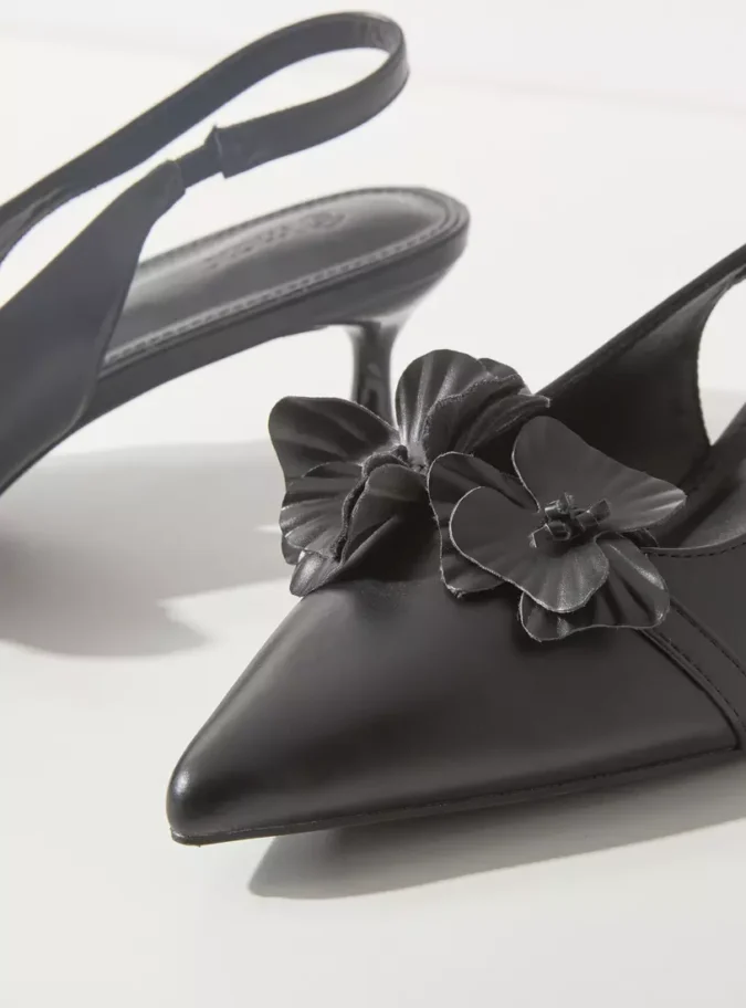 Floral Detail Slingback Kitten Heel Shoes-3