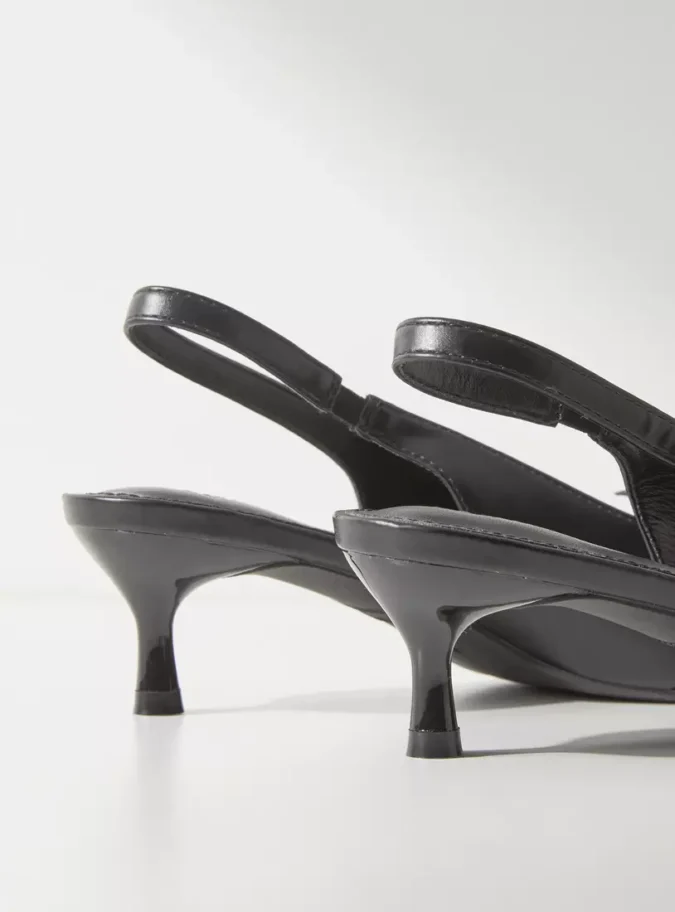 Floral Detail Slingback Kitten Heel Shoes-4