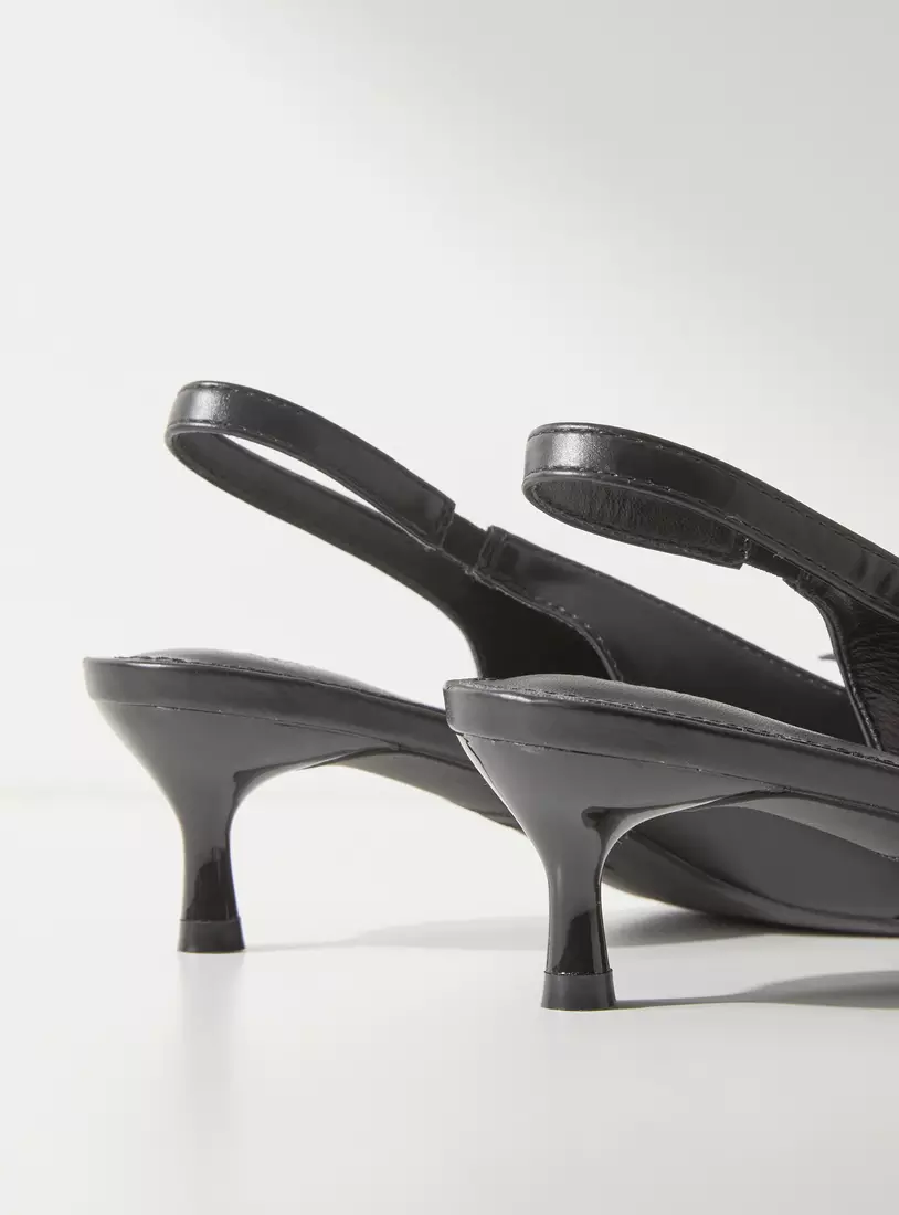 Floral Detail Slingback Kitten Heel Shoes-4