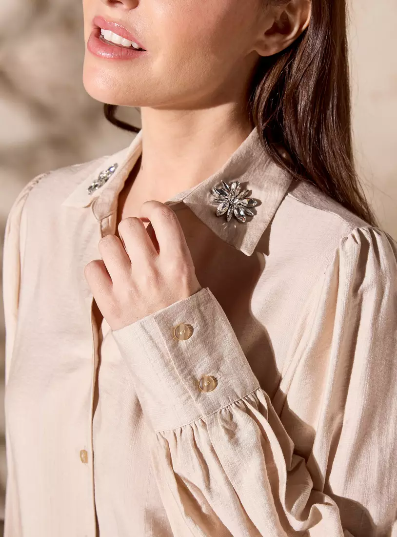 Floral Embellished Linen Shirt-3