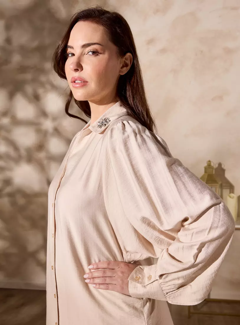 Floral Embellished Linen Shirt-4