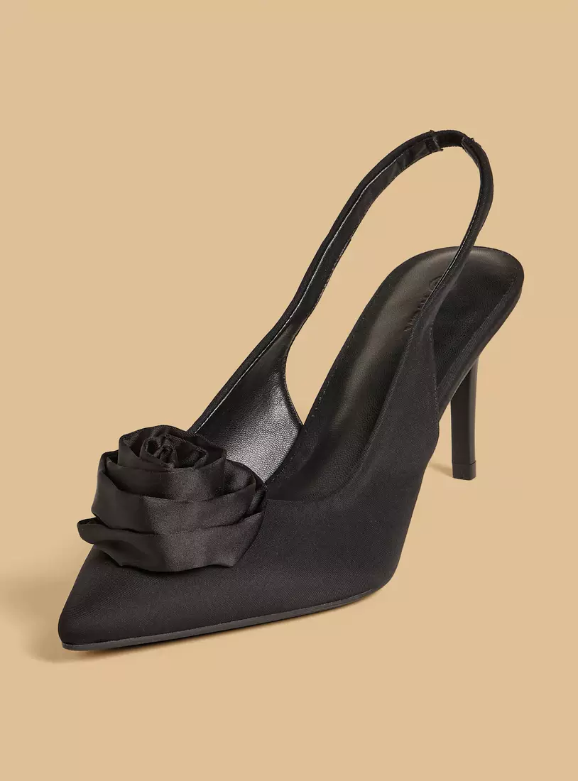 Floral Embellished Slingback Shoes with Stiletto Heels-3