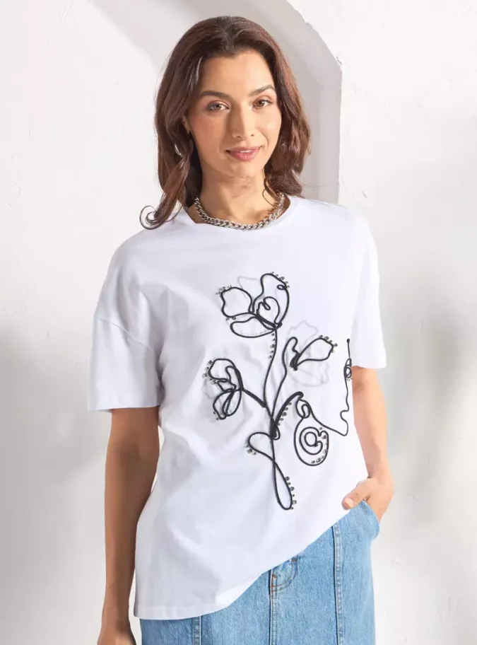 Floral Embellished T-shirt-1