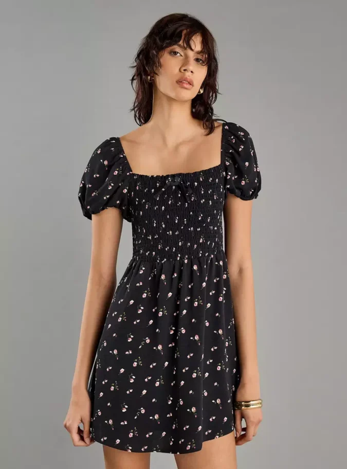 Floral Print Dress with Lace-Up Back-1