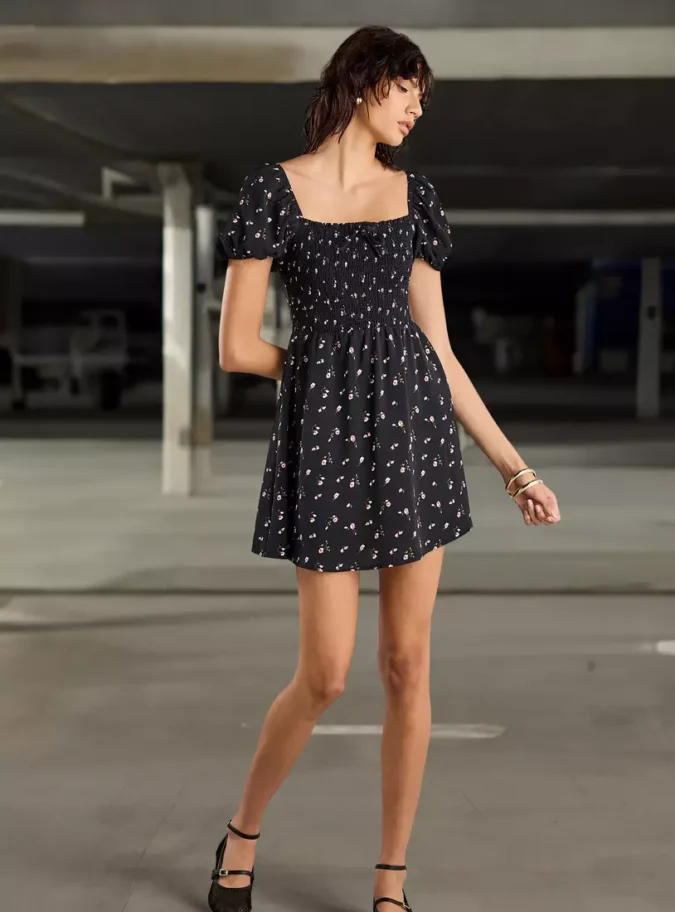 Floral Print Dress with Lace-Up Back-4