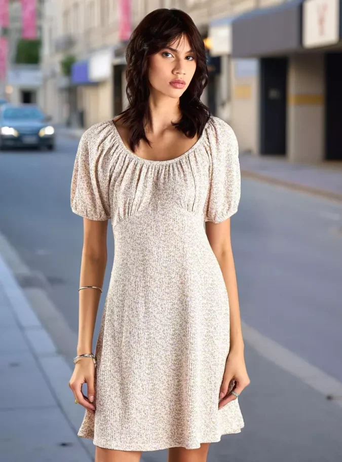 Floral Print Dress with Scoop Neck-1