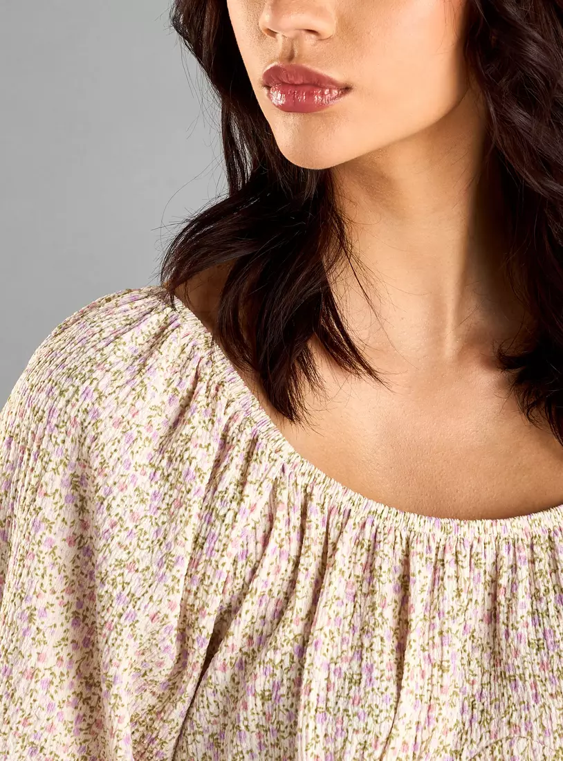 Floral Print Dress with Scoop Neck-3