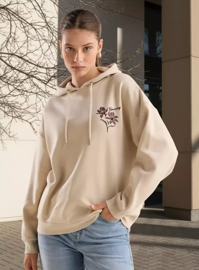 Floral Print Hooded Sweatshirt-1