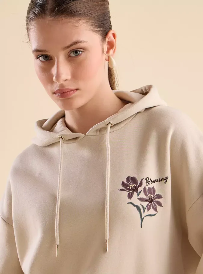 Floral Print Hooded Sweatshirt-2