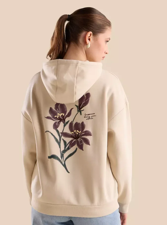 Floral Print Hooded Sweatshirt-3