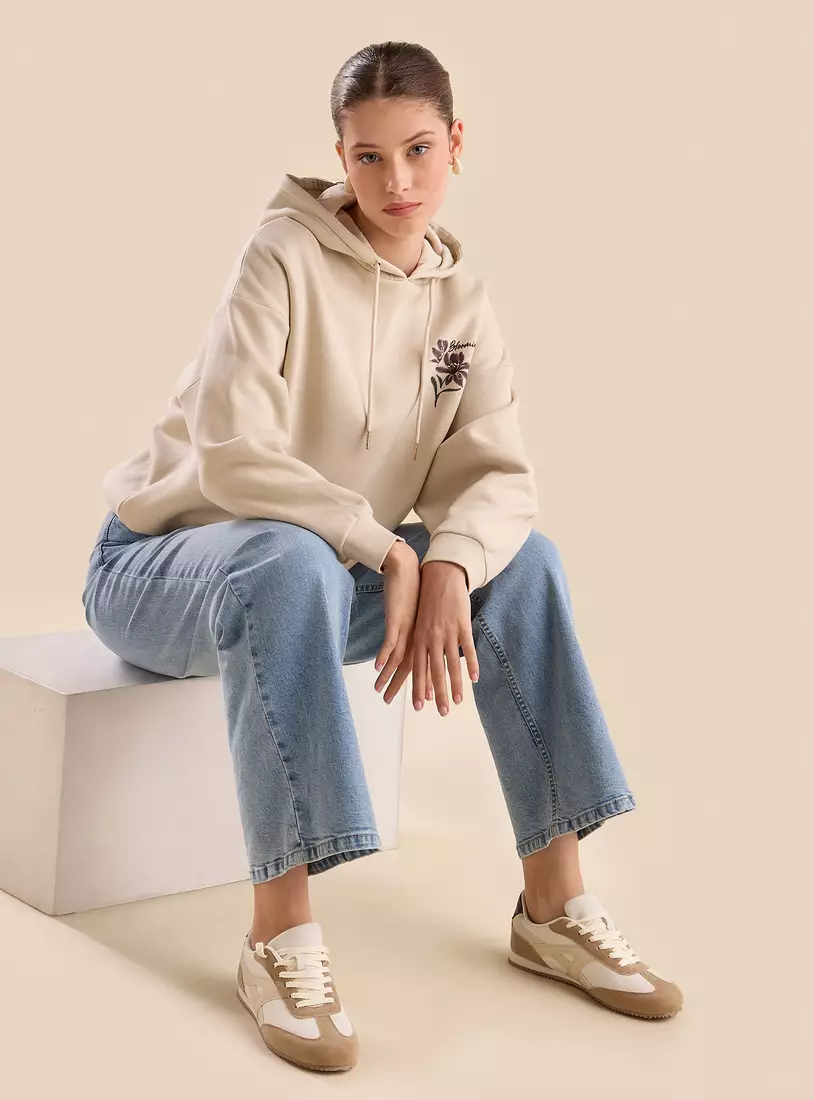 Floral Print Hooded Sweatshirt-4