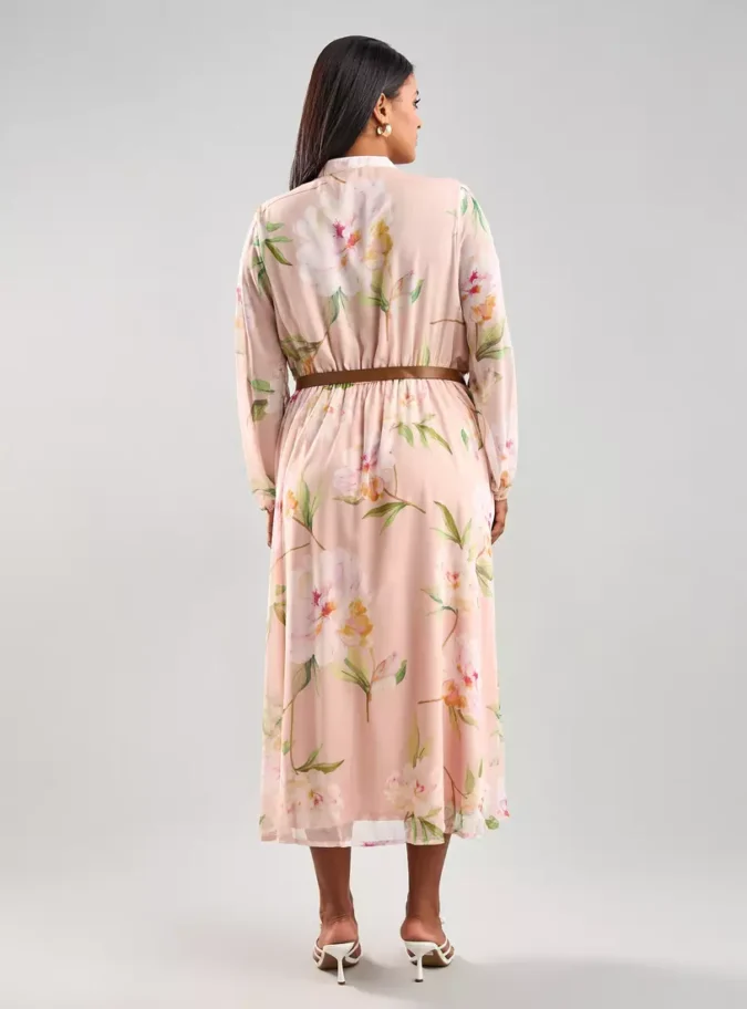 Floral Print Midi Dress with Belt-2