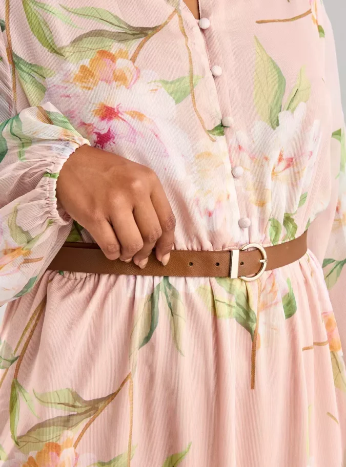 Floral Print Midi Dress with Belt-3