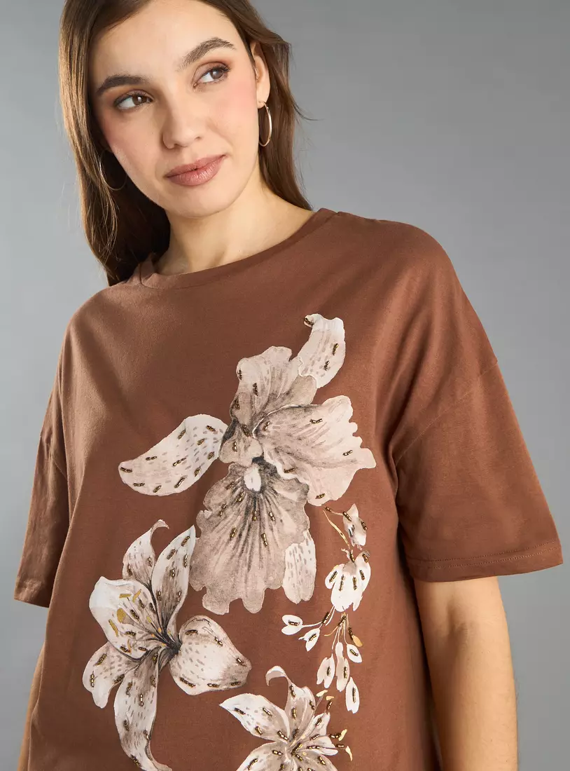 Floral Print Oversized Cotton T-shirt-4