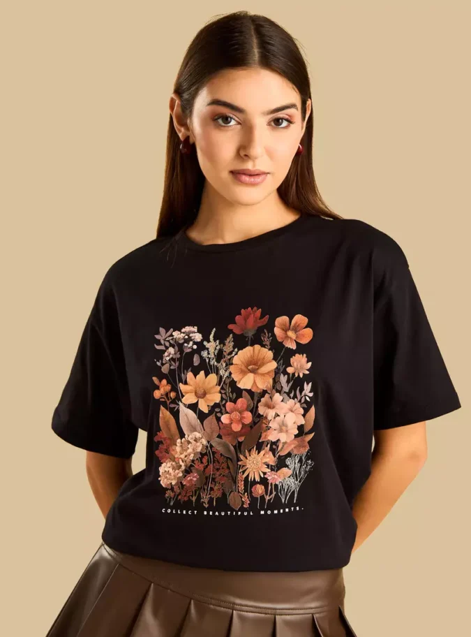 Floral Print Oversized T-shirt-1