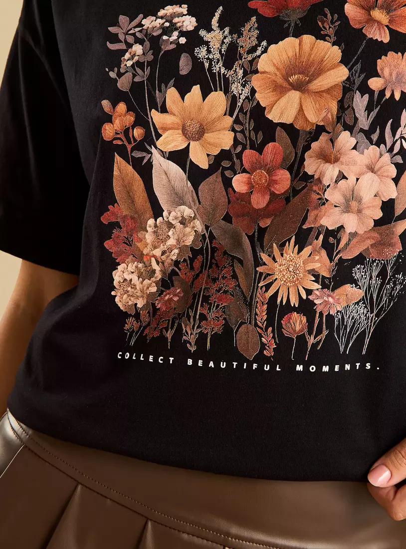 Floral Print Oversized T-shirt-3