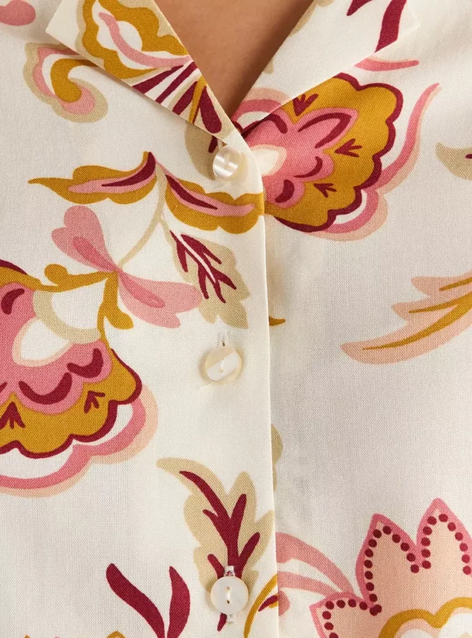 Floral Print Oversized Viscose Shirt-3