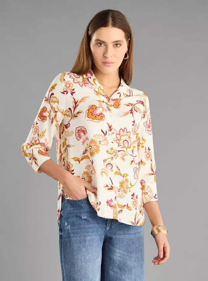 Floral Print Oversized Viscose Shirt-4
