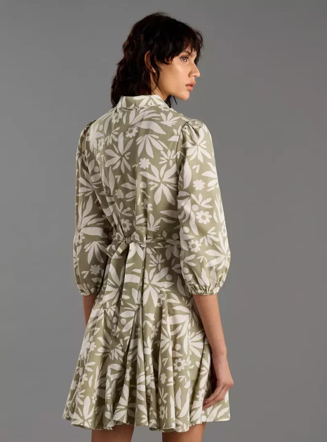 Floral Print Shirt Dress with Tie-Up-2