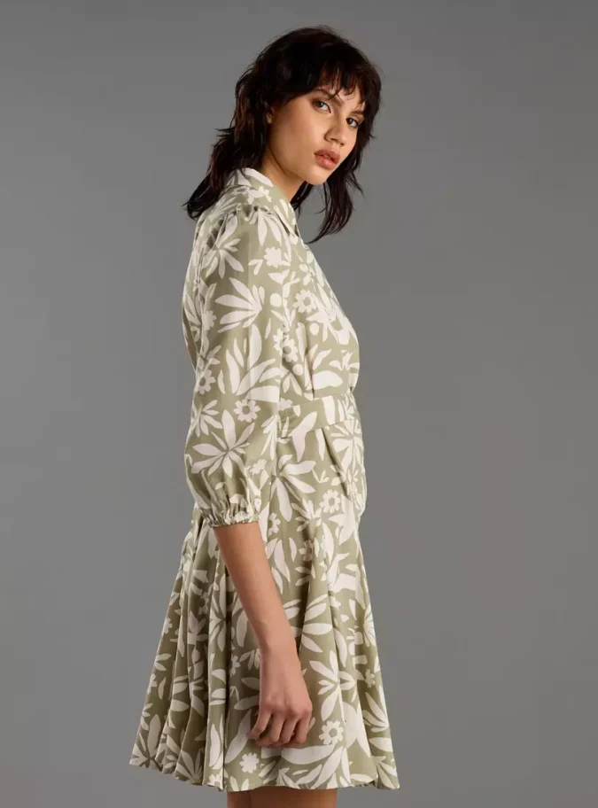 Floral Print Shirt Dress with Tie-Up-4