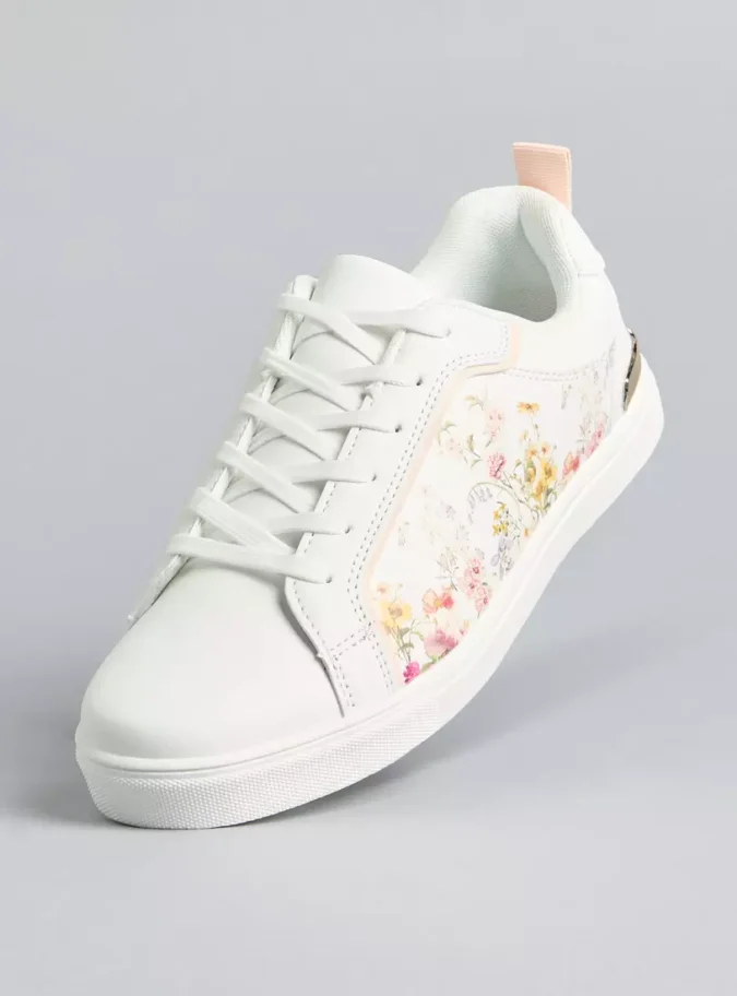 Floral Print Sports Shoes with Lace-Up Closure-1