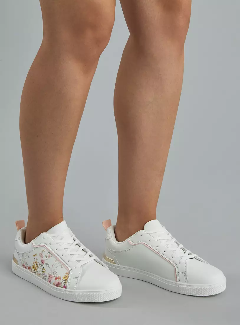 Floral Print Sports Shoes with Lace-Up Closure-2